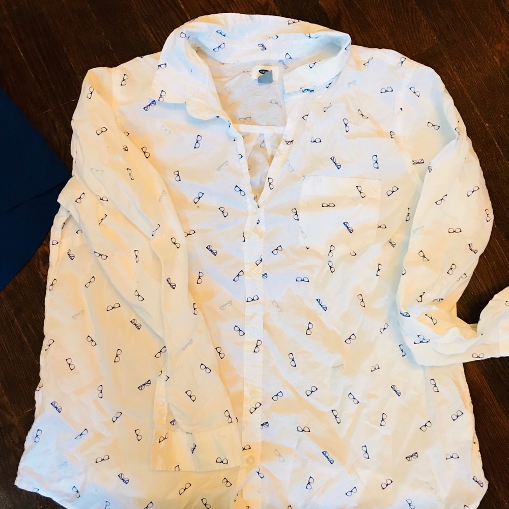 White button down with eyeglass print